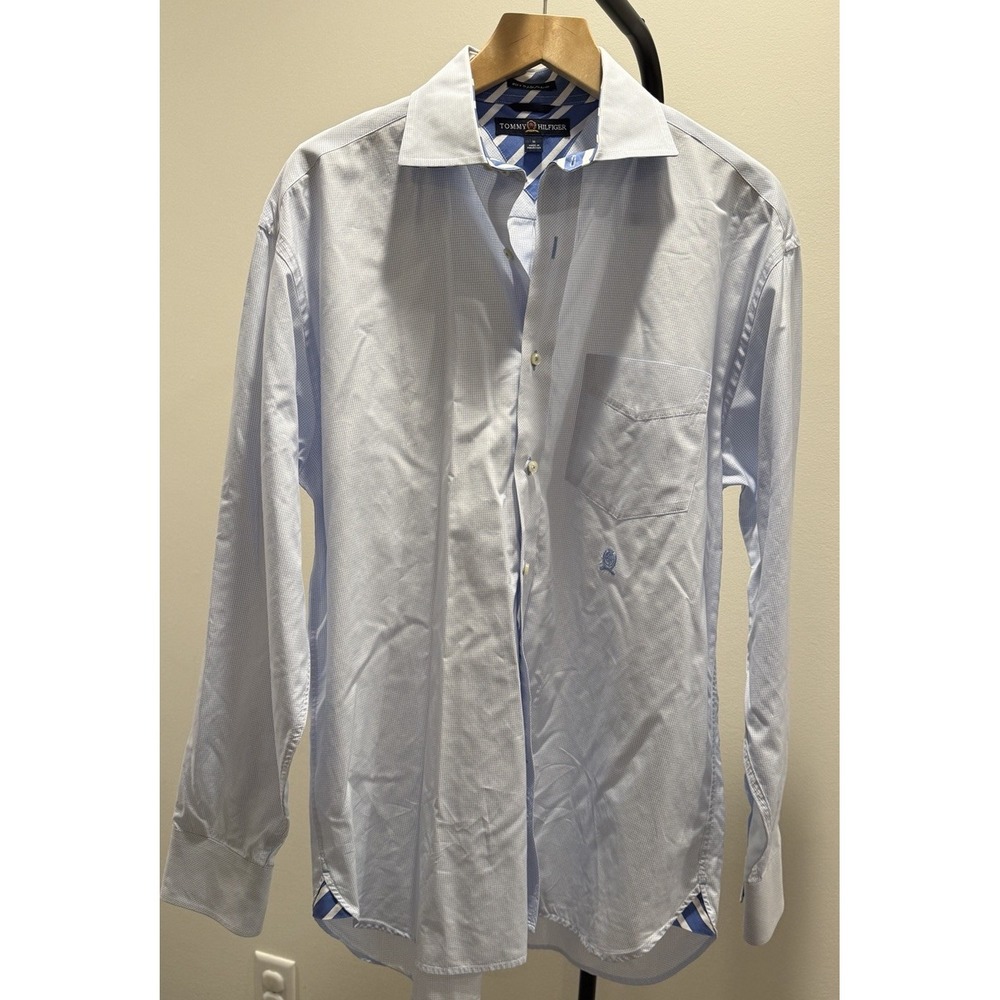 Tommy Hilfiger Men's Long Sleeve Button Down 80s 2 Ply Fabric Blue Striped